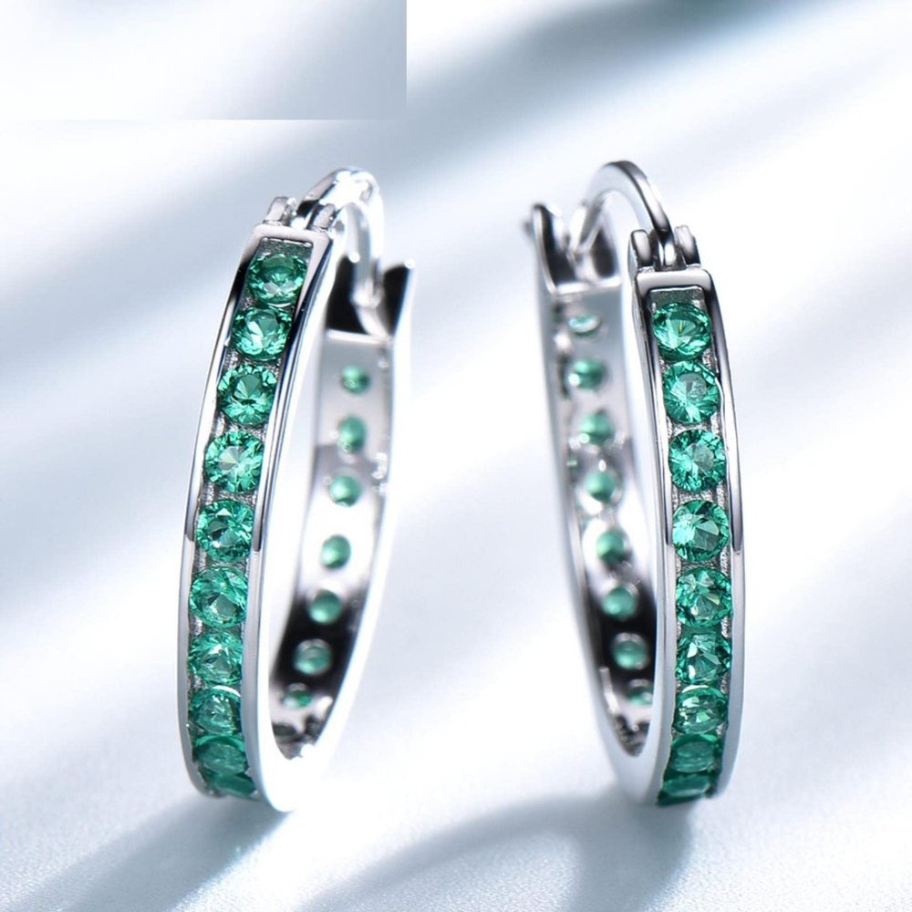 LOKILOKI 925 Sterling Silver Green Created Nano Emerald Clip-On Earrings