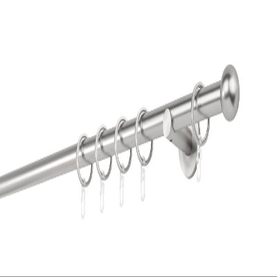 ondeco Made-to-Measure Curtain Rod, 20 mm, Ball Finial, Single Track, with Rings, Stainless Steel Look, 140 cm