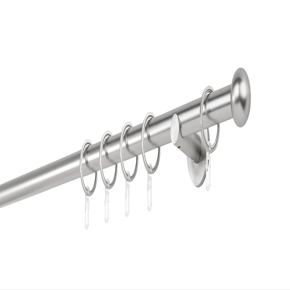 ondeco Made-to-Measure Curtain Rod, 20 mm, Ball Finial, Single Track, with Rings, Stainless Steel Look, 140 cm