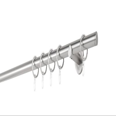 ondeco Custom-Length Curtain Rod, 20 mm, Match Single-Track, 6.5 cm Wall Brackets, Rings, Stainless Steel Look, 140 cm