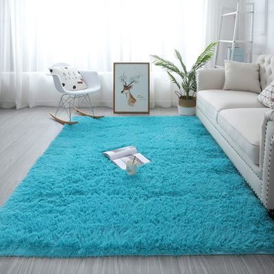 ERPENG Sheepskin Rug 180 x 240 cm, Bedroom Shaggy Long-Pile Rug, Easy to Clean, for Living Room, Bedroom, or Children's Room, Blue