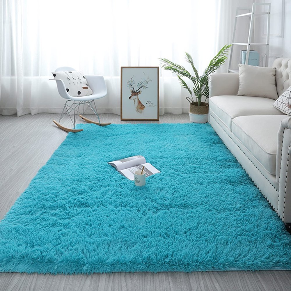 ERPENG Sheepskin Rug 180 x 240 cm, Bedroom Shaggy Long-Pile Rug, Easy to Clean, for Living Room, Bedroom, or Children's Room, Blue