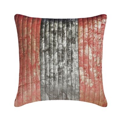 The HomeCentric Peach & Gray Decorative Velvet Pillow Cover, 40 x 40 cm, Foil-Finished, Quilted & Patchwork Striped Design - Peach Dusk