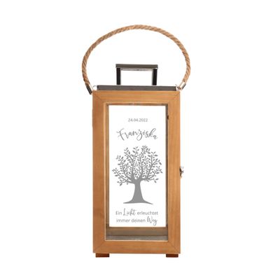 Casa Vivente Wooden and Stainless Steel Lantern with Personalized Engraving