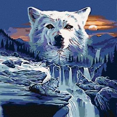 ZUTY Paint by Numbers – Wolf and Waterfalls, 40 x 50 cm, with Stretched Canvas Frame
