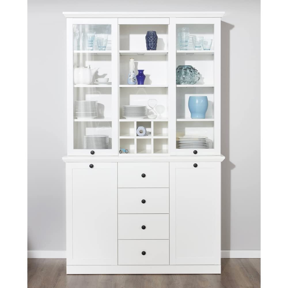Lomadox Farmhouse-Style Buffet Cabinet, White/Black, approx. 120 x 194 x 41 cm