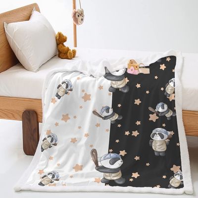 Highdi Cozy Fleece Blanket, Double-Sided 3D Panda Print, Soft Warm Throw for Sofa or Bed, Baseball, 140 x 180 cm
