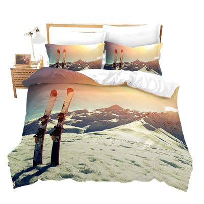 3-Piece Extreme Sports Duvet Cover Set, 220 x 240 cm, Ski Pattern