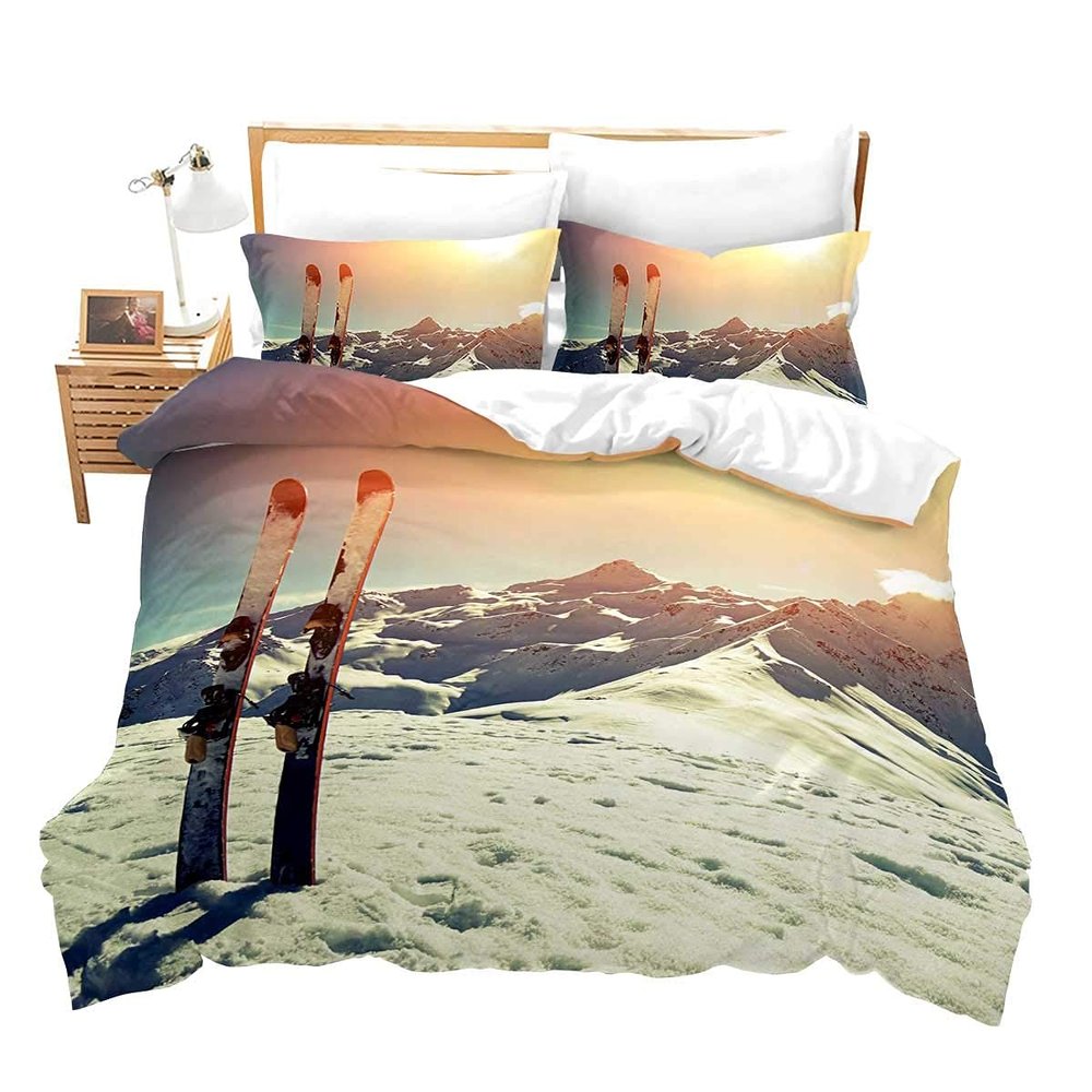 3-Piece Extreme Sports Duvet Cover Set, 220 x 240 cm, Ski Pattern