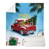 HUGS IDEA Merry Christmas Blanket, Pickup Truck Print, Christmas Tree & Stars, Faux Fur, Blue, M view 1