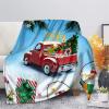 HUGS IDEA Merry Christmas Blanket, Pickup Truck Print, Christmas Tree & Stars, Faux Fur, Blue, M view 2