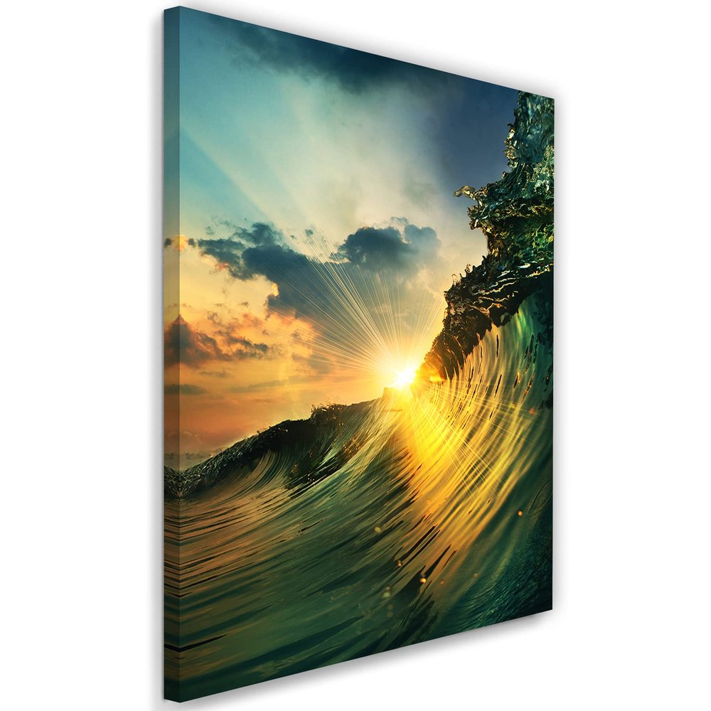 Feeby Non-Woven Canvas Wall Art, Large Waves Ocean Surfing Sun, 20 x 30 cm