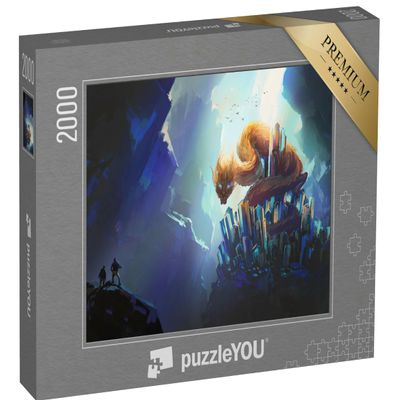 puzzleYOU: 2,000-Piece Puzzle, Oriental Dragon Sitting on a Gemstone, Fantasy Illustration