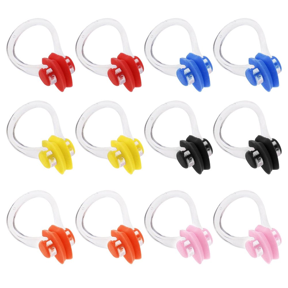 ECSiNG Swimming Nose Clips, Soft Silicone, Waterproof, Multicolor, 12-Pack