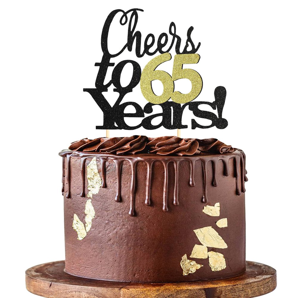 Sumerk Cheers to 65 Years 65th Birthday Cake Topper, Happy 65th Birthday Cake Decoration, 1 Pack