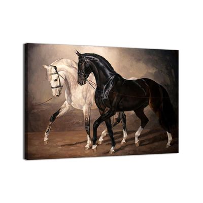 ZHONGYUTONG Black and White Horse Wall Art Canvas Print, Animal Poster, Modern Home Decor for Living Room, Framed, 50 x 75 cm