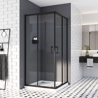 90 x 90 cm Black Sliding Shower Enclosure, 6 mm Nano-Coated Tempered Glass