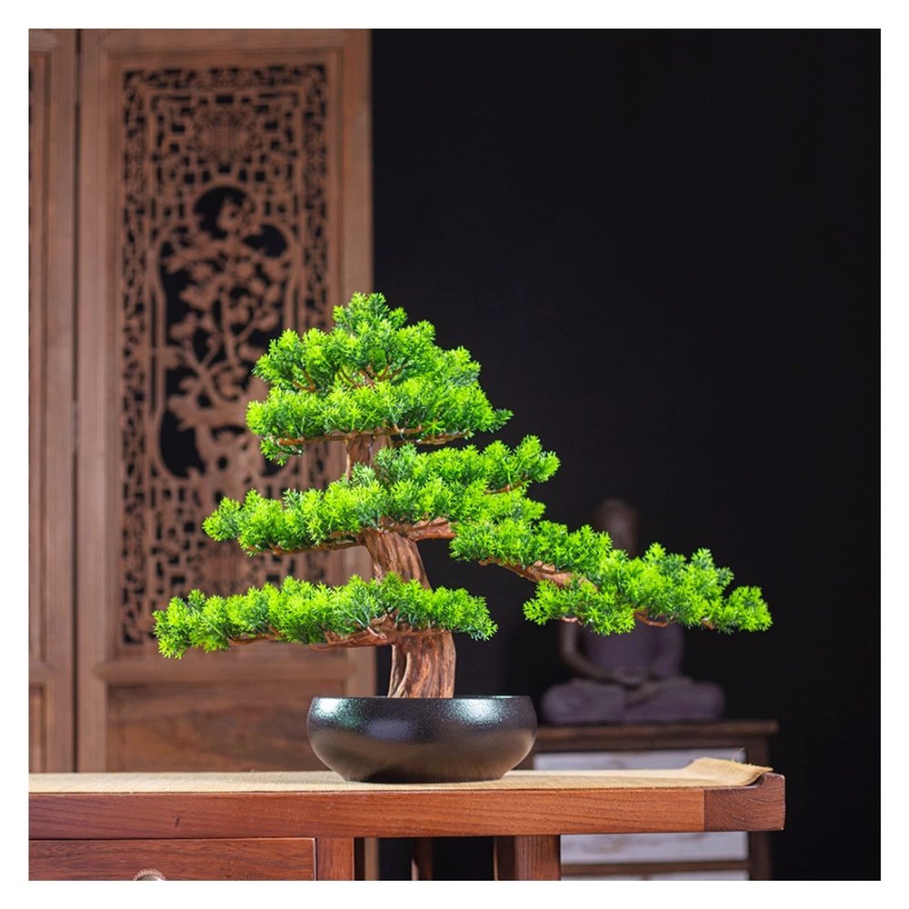 XXXXW Handcrafted 14-Inch-Tall Artificial Pine Bonsai Decoration for Wine Cabinets and Tea Rooms