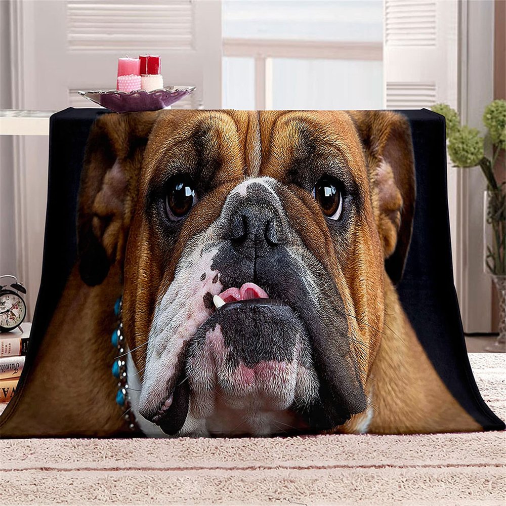 Chickw1 Flannel Throw Blanket, 3D Bulldog Print, 63 x 79 in