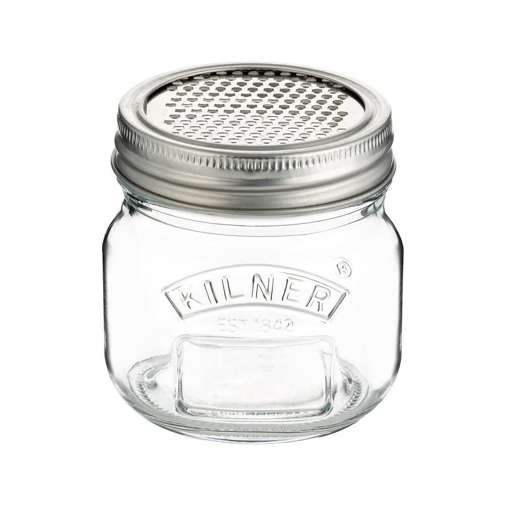 Kilner Storage Jar with Fine Grater in Lid, 250 ml, 18/10 Stainless Steel