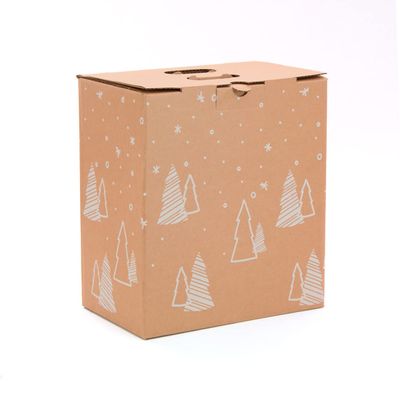 ONLY BOXES, Pack of 2 Boxes for 6 Bottles, Brown, Christmas Print, Stackable, Cardboard, 33 x 17.7 x 36.5 cm (L x W x H) (AMA720)