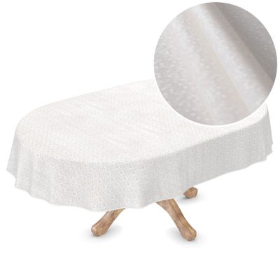 Premium Oval Vinyl Tablecloth, White Pearl Dots, 320 x 150 cm