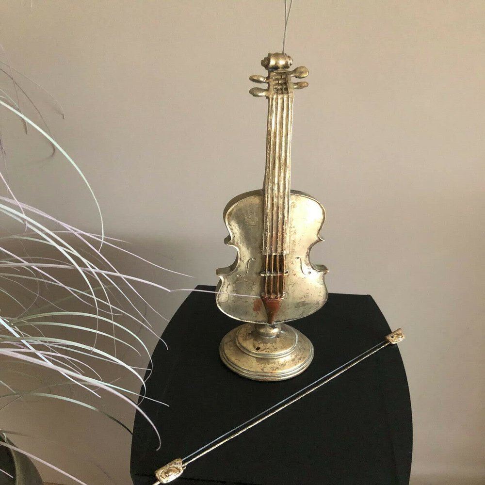 Decorative Violin Sculpture on Stand, Gold, 36 cm
