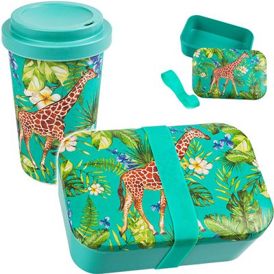 2-Piece Giraffe Jungle Safari Lunch Box and Coffee-to-Go Cup Set