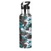 Mnsruu Black and White Camouflage Water Bottle with Straw, 600 mL view 1