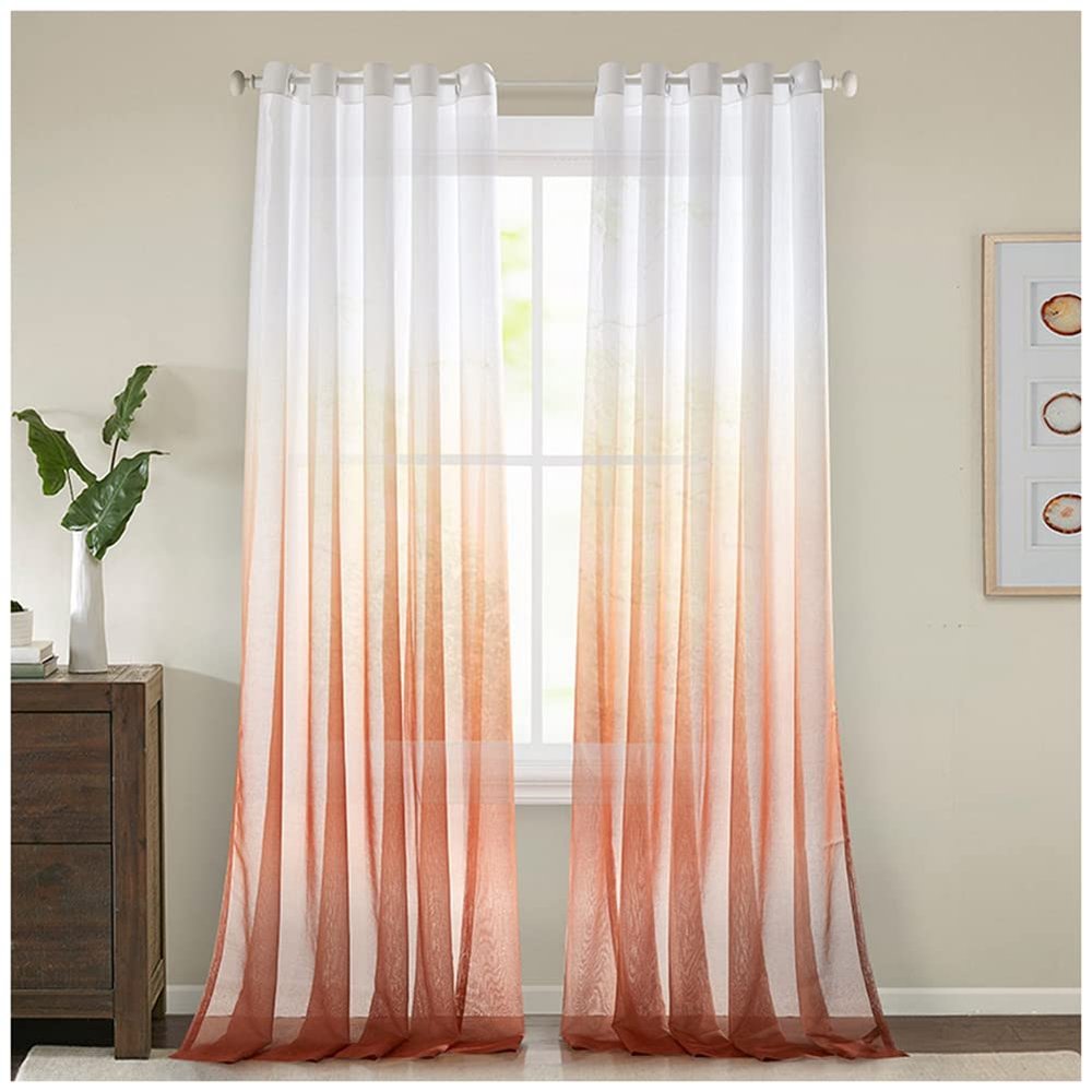 GUOCU Ombre Sheer Voile Curtain Panel with Grommets, Red, 132 x 213 cm, 1 Panel