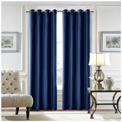 Blackout Velvet Curtain Panel, Thermal Insulated, Navy, 213 x 160 cm