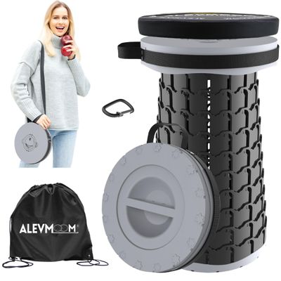 ALEVMOOM Portable Telescoping Stool with Cushion, Adjustable Folding Seat, 200 kg Capacity