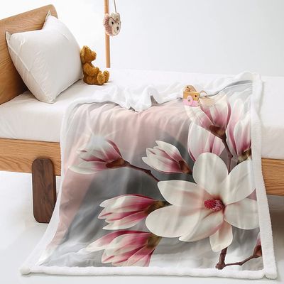 Highdi Plush Throw Blanket, Double-Sided Floral Fleece, Magnolia, 140 x 180 cm
