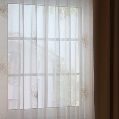 EASYHomefashion BARLETA Voile Sheer Curtain Panel with Embroidery, Pleat Tape and Weights, 130 x 600 cm (H x W)