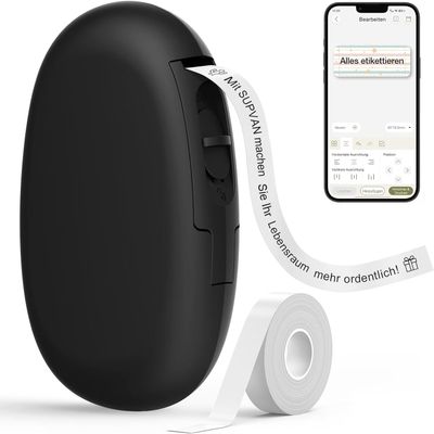 SUPVAN E10 Label Maker with Bluetooth and Continuous Labels, Black