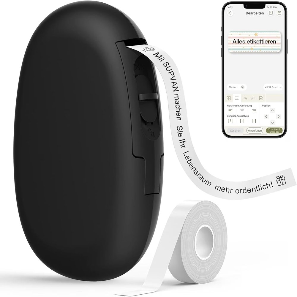 SUPVAN E10 Label Maker with Bluetooth and Continuous Labels, Black