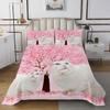 feelingyou White Cat Bedspread Set for Girls and Teens, Pink Watercolor Floral Tree Design, 220 x 240 cm view 3
