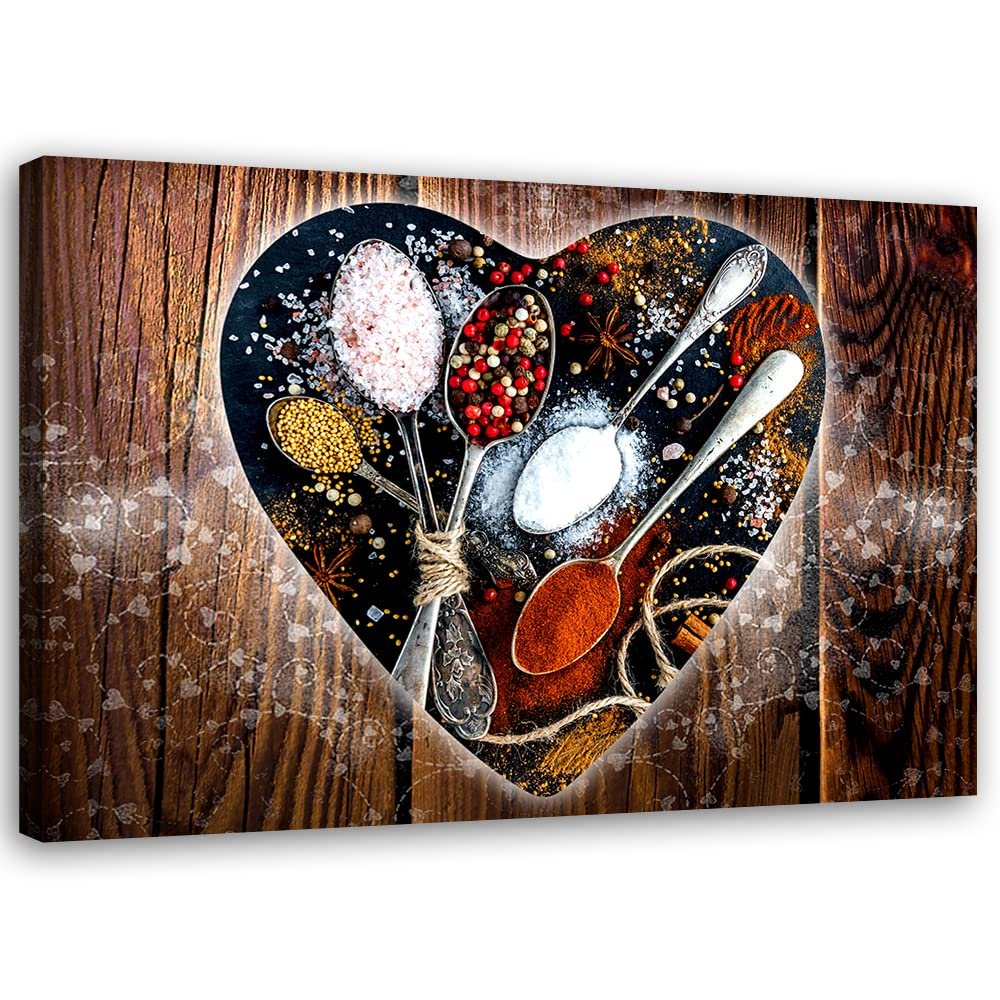 Feeby Spices Heart-Shaped Canvas Wall Art, Salt and Pepper, 90 x 60 cm