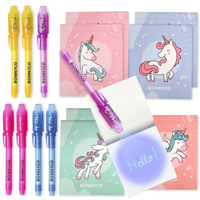 BONNYCO Unicorn UV Pens and Notebooks, 8-Count Party Favor Set