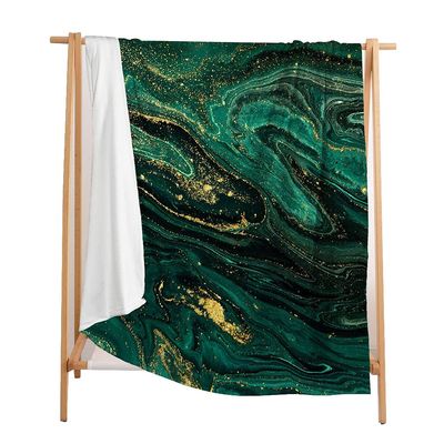 Highdi Reversible Fleece Throw Blanket, 3D Colorful Marble Print, Emerald Green, 55 x 71 in