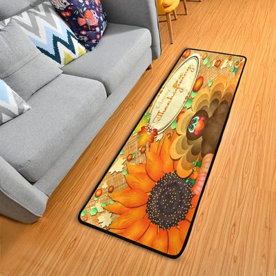 Mnsruu Happy Thanksgiving Day Turkey Pumpkin Fall Runner Rug, 183 x 61 cm