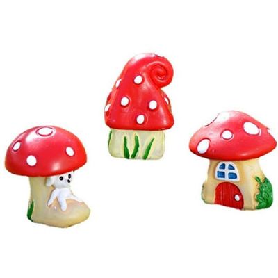 Sanfly 3-Piece Red Mushroom Fairy Resin Miniatures for Fairy Gardens and Terrariums