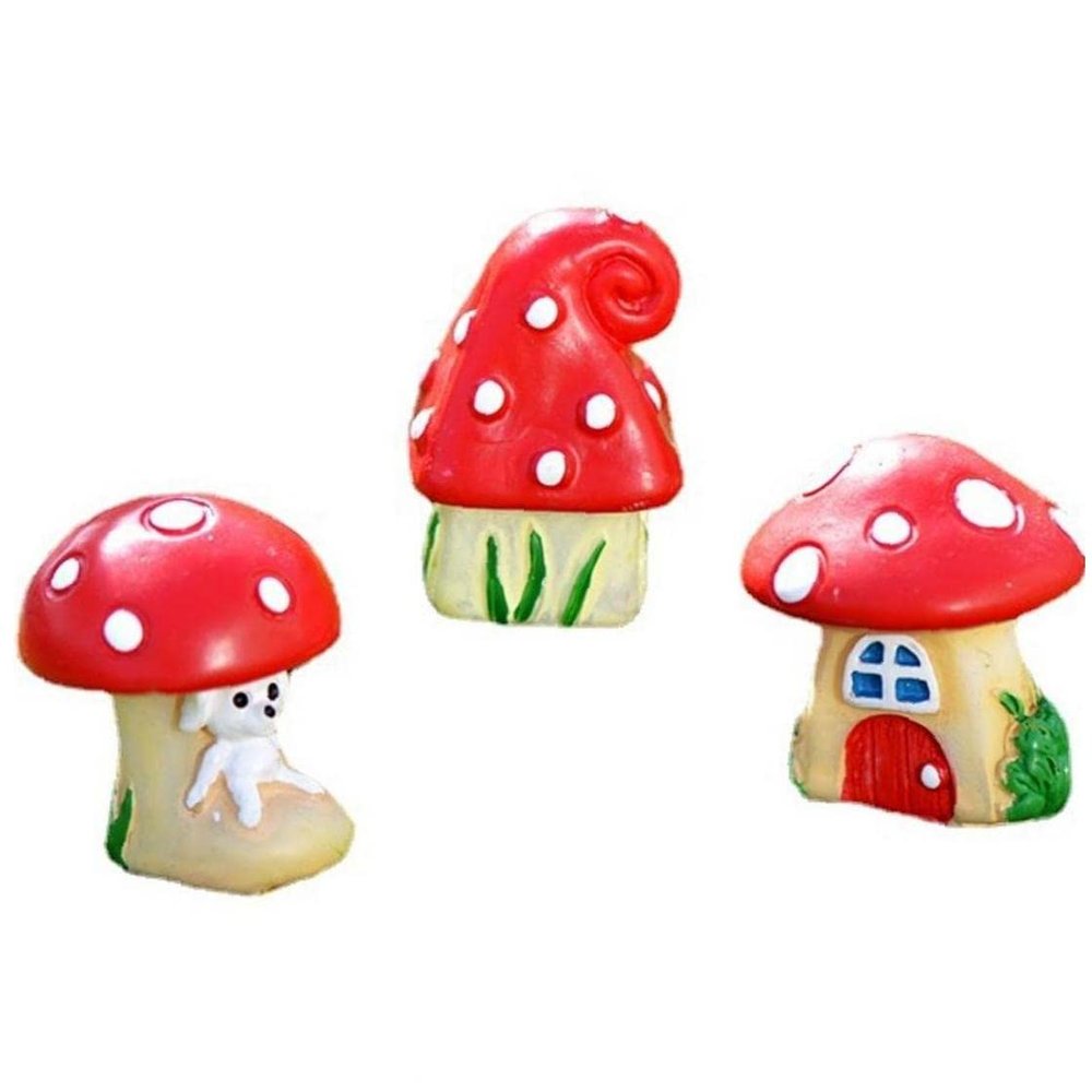 Sanfly 3-Piece Red Mushroom Fairy Resin Miniatures for Fairy Gardens and Terrariums