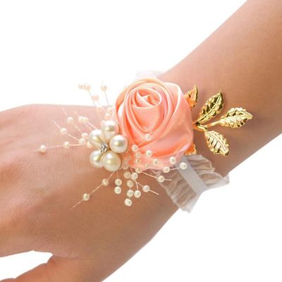 Snadulor 1 Pc Wrist Flower for Weddings, Bridesmaids and Brides, Orange