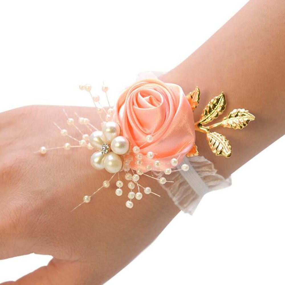 Snadulor 1 Pc Wrist Flower for Weddings, Bridesmaids and Brides, Orange