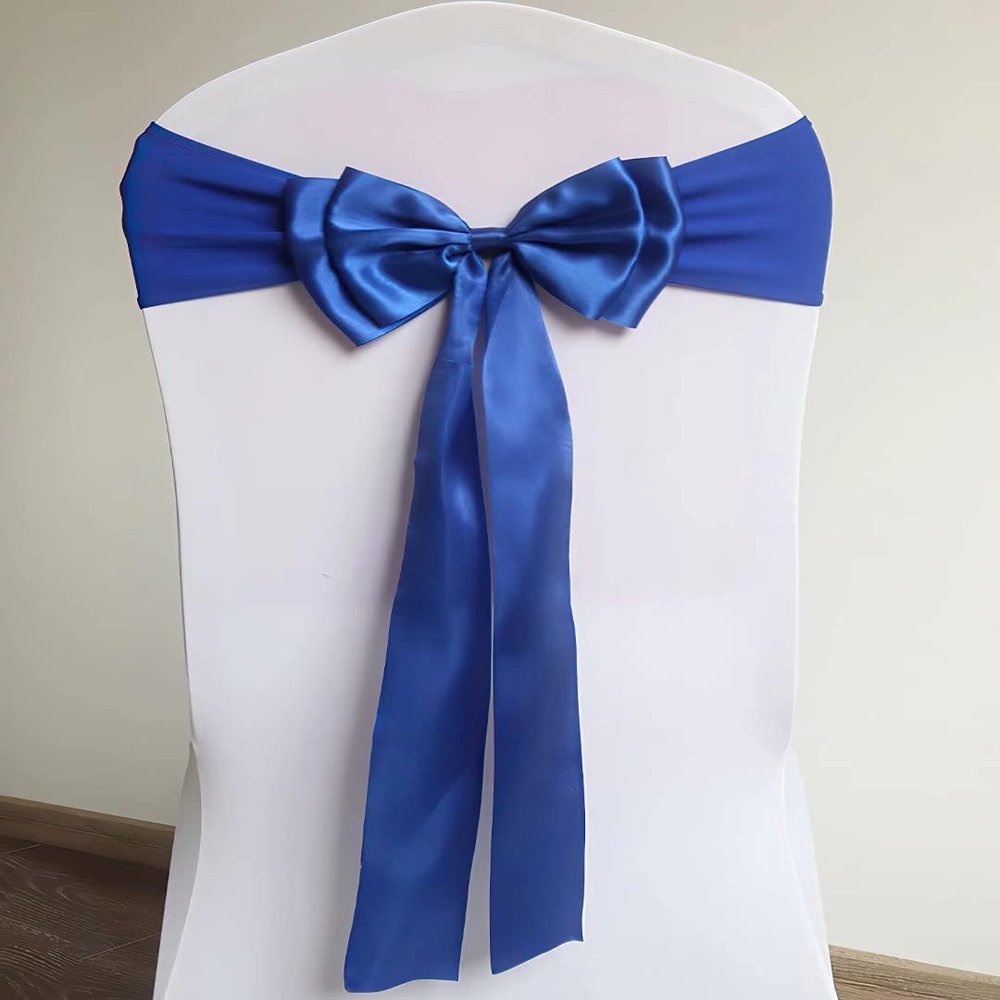 Stretch Chair Sashes with Double Bows, Royal Blue