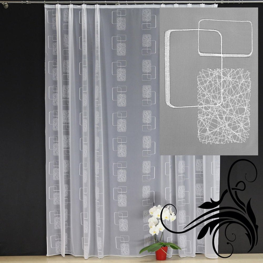 EASYHomefashion NAGO Embroidered Voile Curtain Panel with Pleat Tape and Weighted Hem, 115 x 600 cm (H x W)