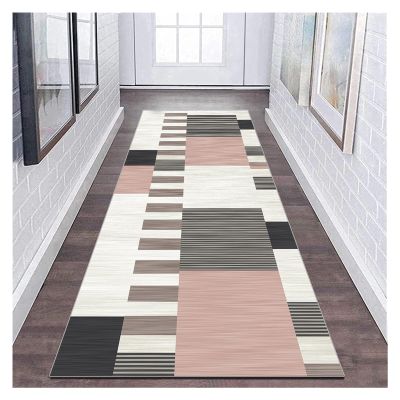 HLLING Hallway Entryway Long Runner Rug, Modern Geometric Grid, Non-Slip, 60 x 180 cm, Color A