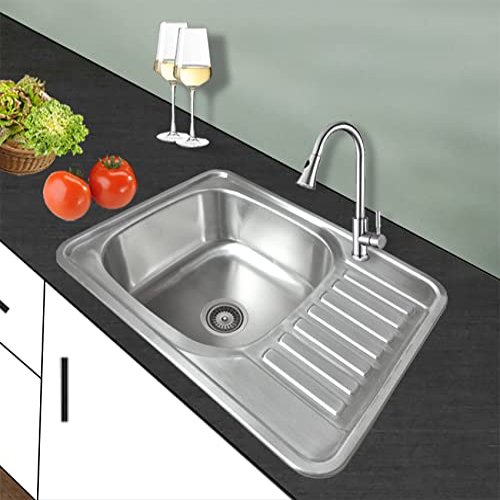 Omeere 65 x 50 cm Stainless Steel 304 Single-Bowl Drop-In Kitchen Sink