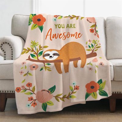 Showudesigns Cute Sloth Throw Blanket, 100 x 140 cm, Soft Fleece, Pink